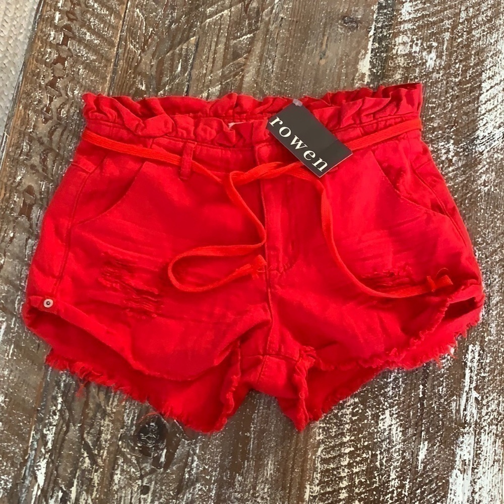 Rowen red paper bag waist shorts NWT